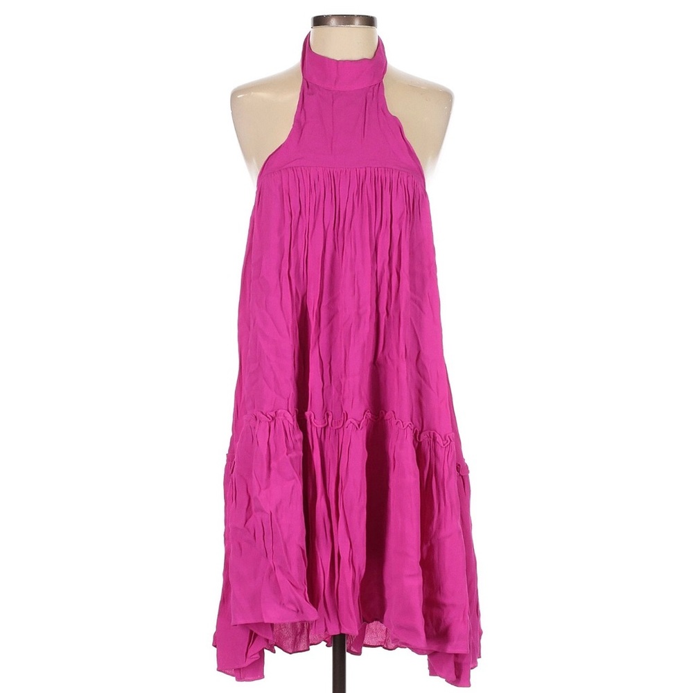 Vici pink halter dress with daring open back, swing dress size small